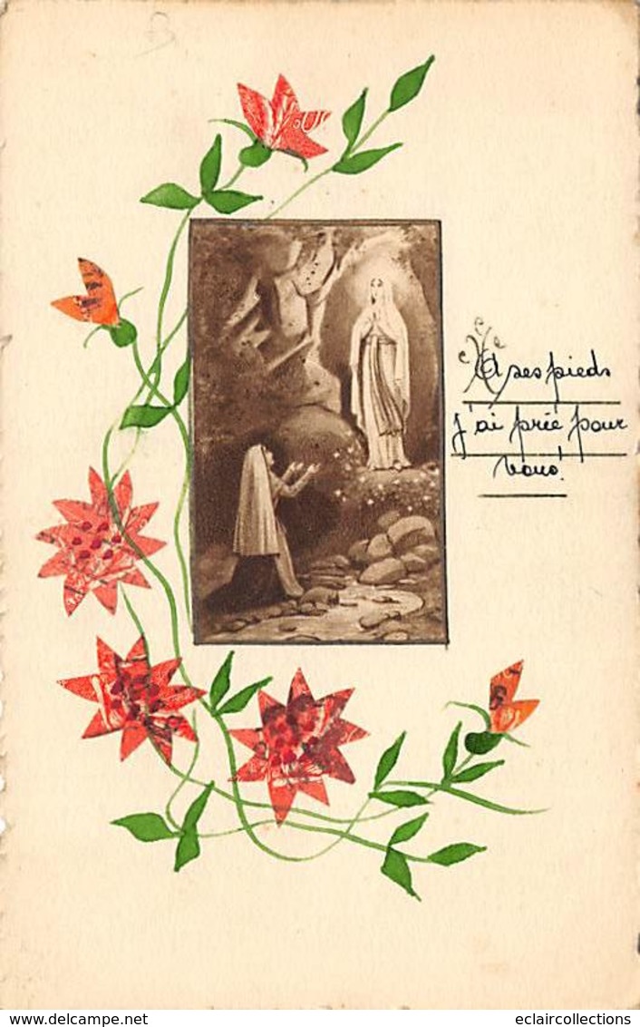 Thème  Représentation De Timbres:   Vierge. Lourdes.  (voir Scan) - Timbres (représentations)