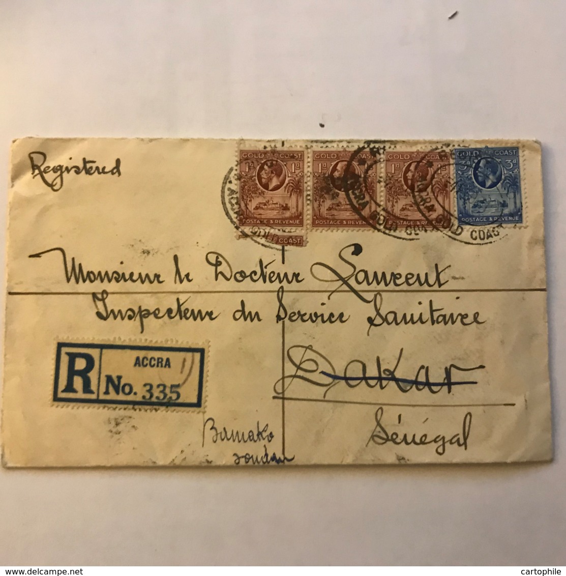 Gold Coast - Registered Letter 1931 From Accra (Ghana) To Dakar (Senegal) - Lot Of Postmarks - Other & Unclassified