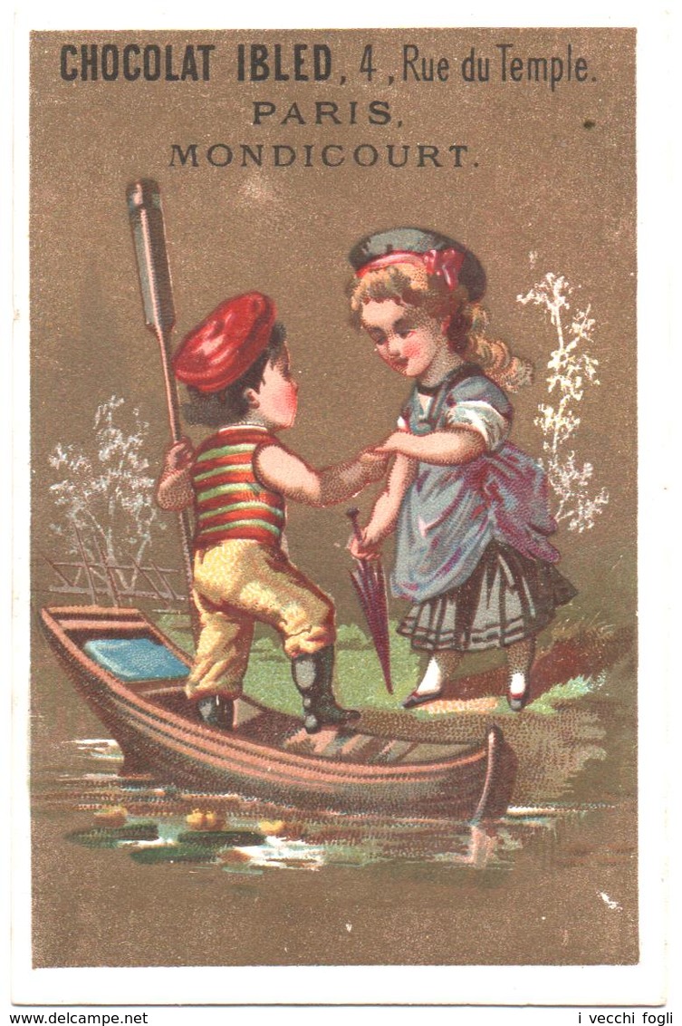 Figurina, Chromo, Victorian Trade Card. Chocolat Ibled. L'invito In Barca. L'invitation En Barque. Baster & Vieillemard - Ibled