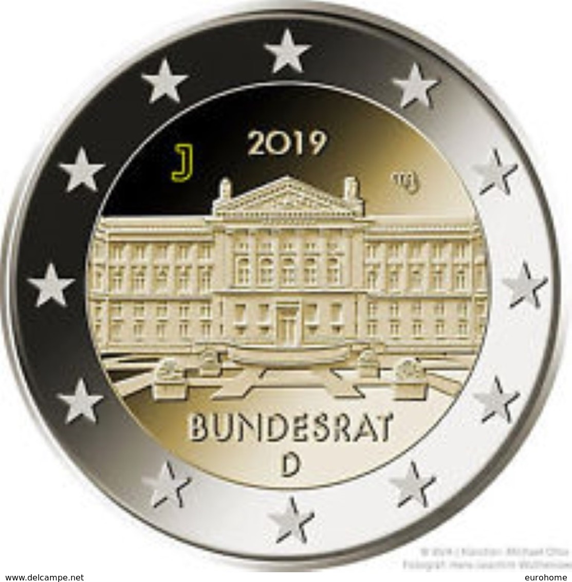 Duitsland 2019  2 Euro Commemo  Letter J  Atelier J    Bundesrat  UNC Uit De Rol  UNC Du Rouleaux - Deutschland