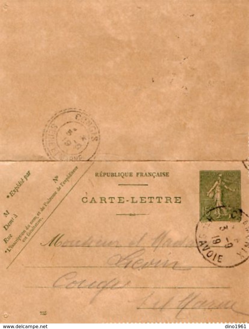 TB 2448 - Entier Postal Type Semeuse - Carte - Lettre - CHAMONIX Pour CONGIS ( S & M ) - Cartes-lettres