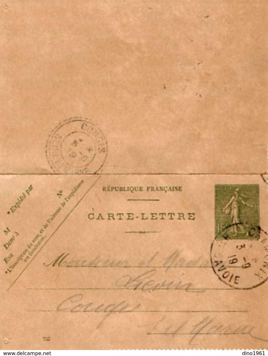 TB 2448 - Entier Postal Type Semeuse - Carte - Lettre - CHAMONIX Pour CONGIS ( S & M ) - Cartoline-lettere