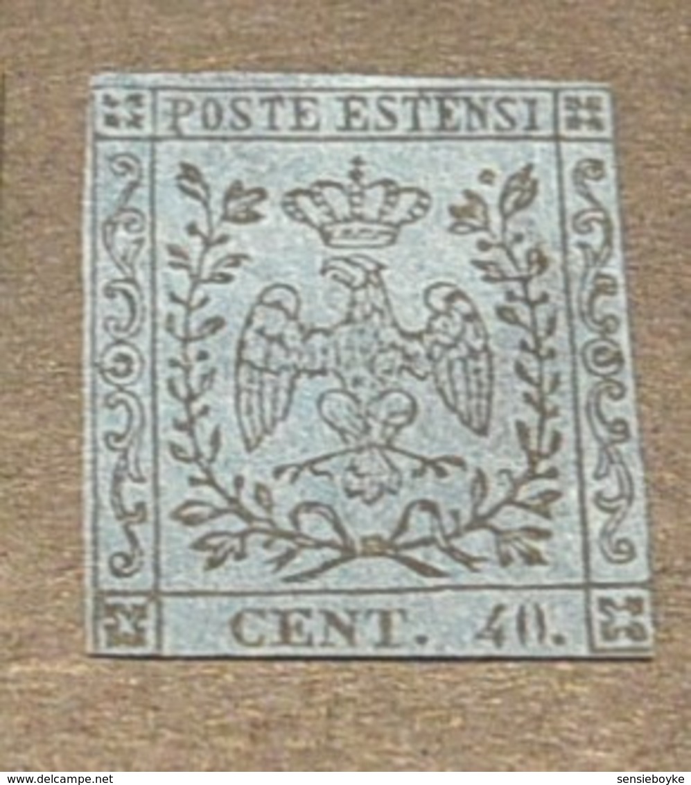 K18592 - Stamp No Gum Hinged - Modena -1852 -40 Cent Blue - Modena