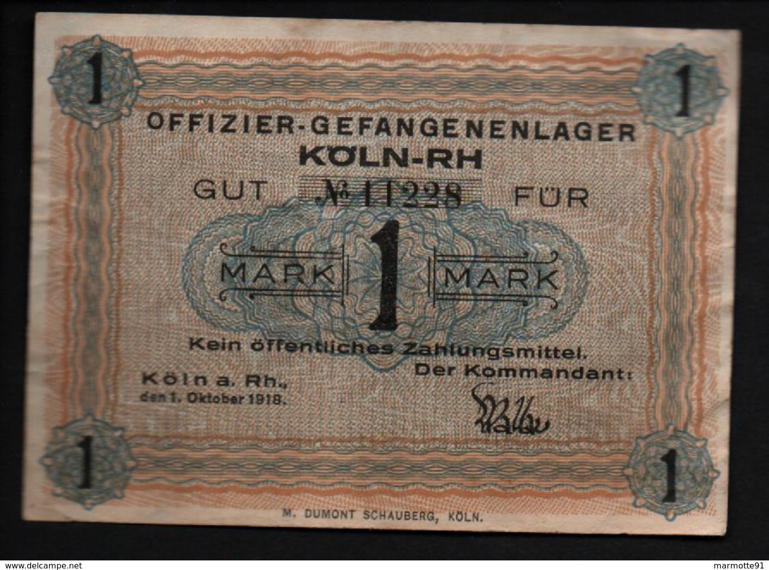 GEFANGENENLAGER GELD LAGERGELD BILLET CAMP KOLN RH OFFICIER PRISONNIER ALLEMAGNE KG POW GUERRE 1914 1918 - Autres & Non Classés