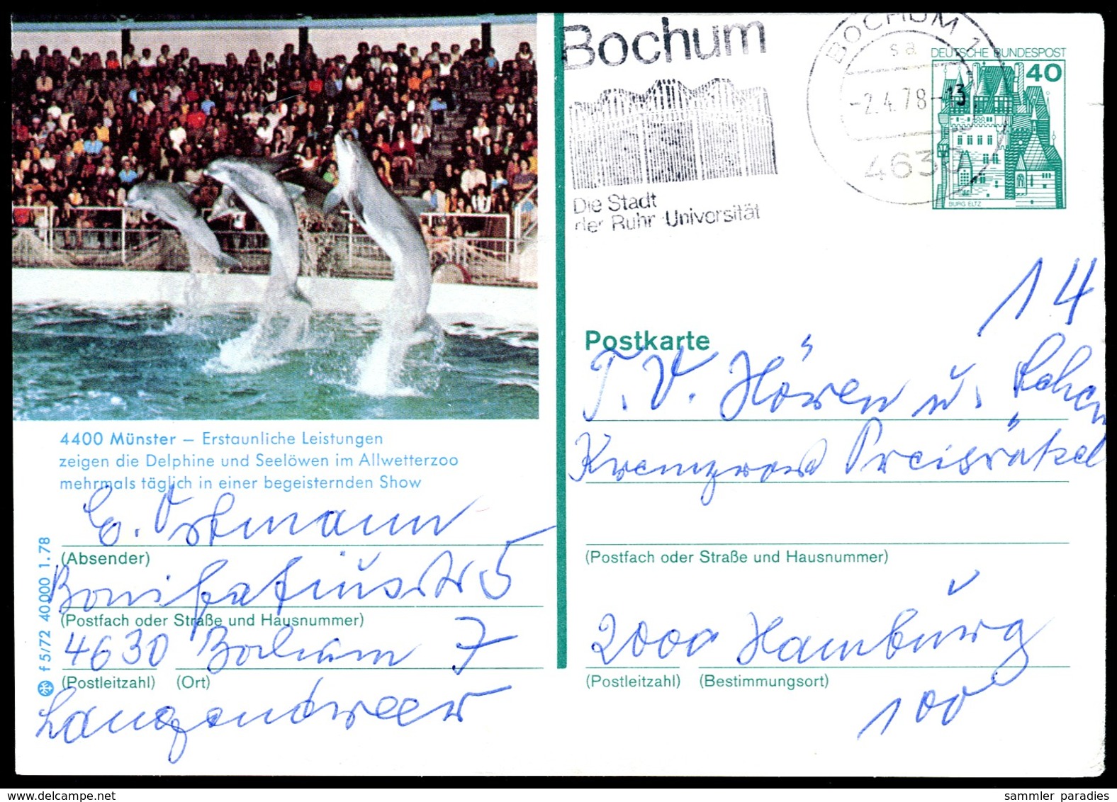 76914) BRD - P 125 - F5/72 - OO Gestempelt - 4400 Münster, Zoo Delphine - Postales Ilustrados - Usados