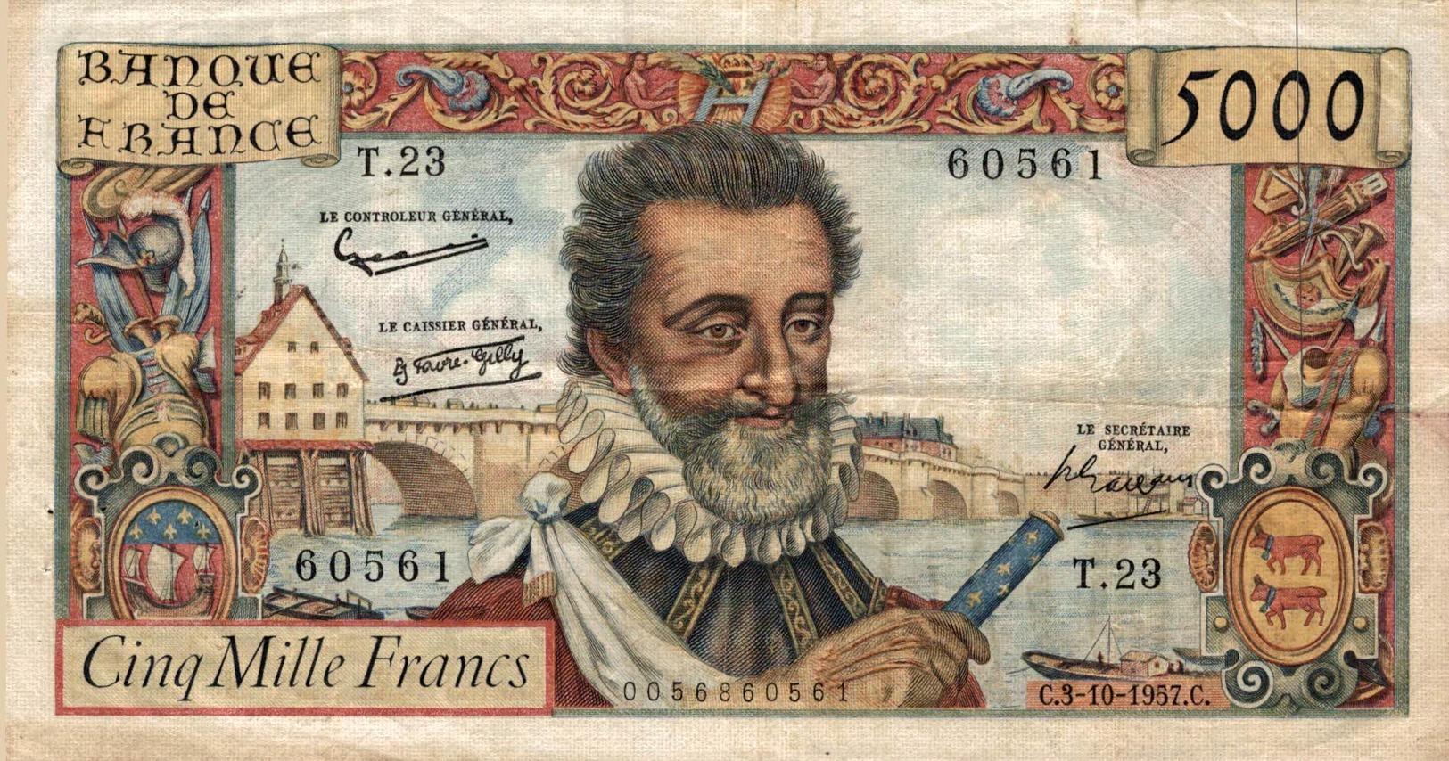 1427-2019   BILLET 5 000 FRANCS  HENRI IV  3-10-1957 - 5 000 F 1957-1958 ''Henri IV''