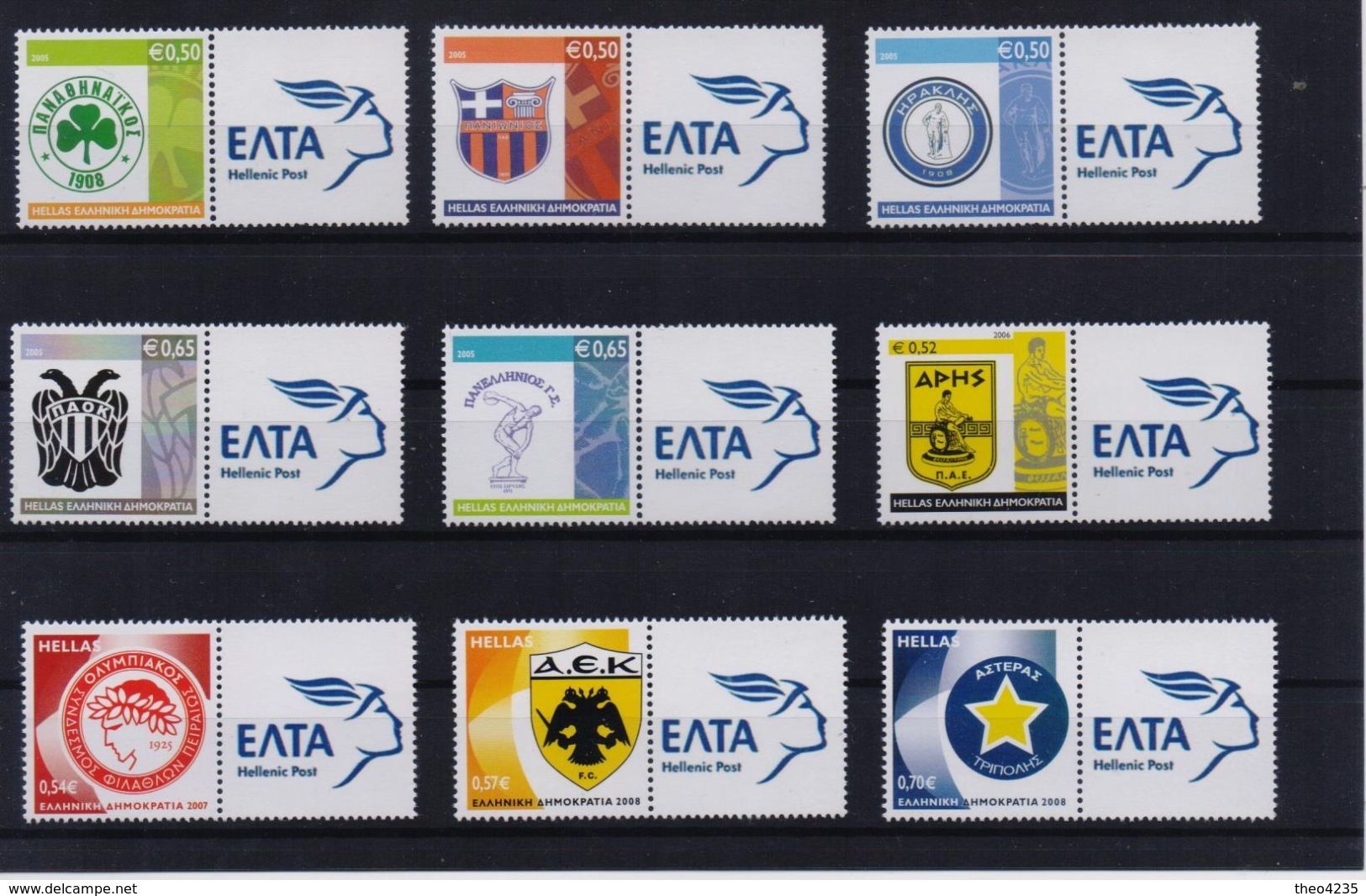 GREECE STAMPS PERSONAL STAMP WITH ELTA LOGO LABEL/FAMOUS SPORTS CLUBS 2005,2006,2007,2008-MNH-COMPLETE 4 SETS - Neufs