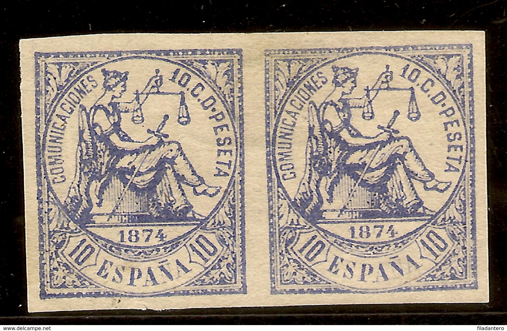 ESPAÑA Edifil 145s* Mh SIN DENTAR/PAREJA Horizontal 10 Céntimos Azul 1874  NL338 - Nuovi