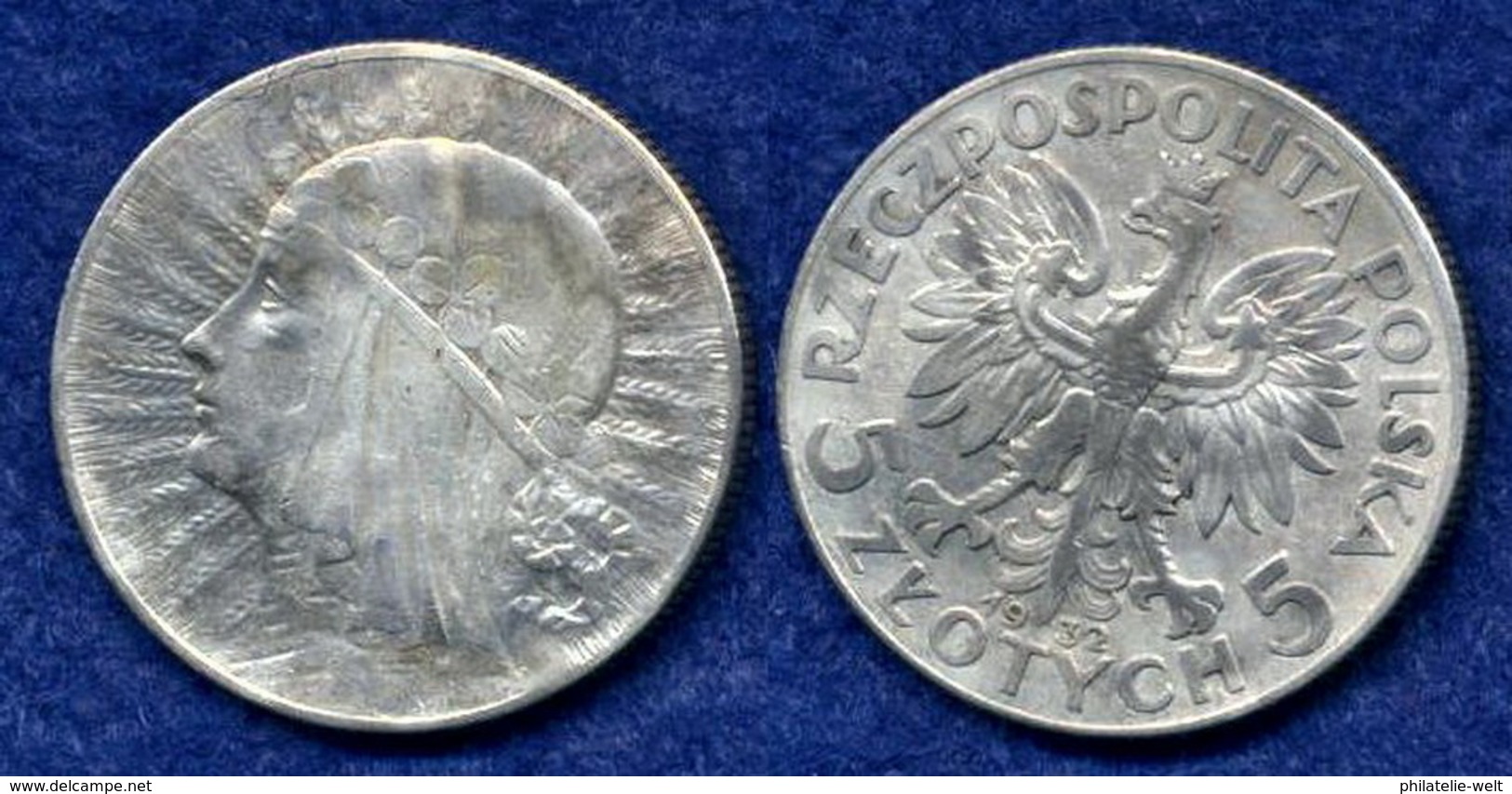 Polen 5 Zl. 1932 Frauenkopf Ag750 - Polen