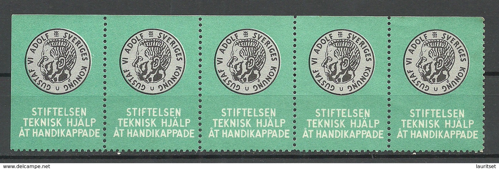 SWEDEN Charity Stamp King Gustaf VI Adolf Help For Disabled People As 5-stripe MNH - Cinderellas