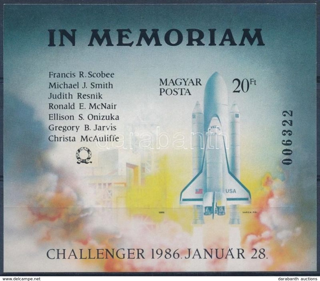 ** 1986 In Memoriam Challenger Vágott Blokk (4.500) - Andere & Zonder Classificatie