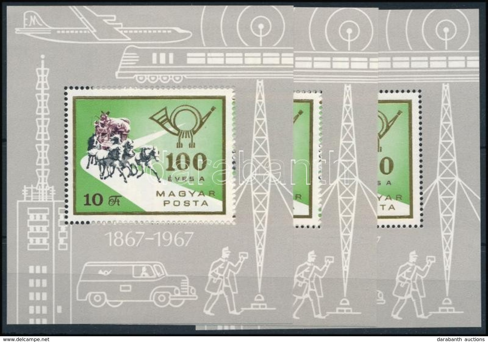 ** 1967 3 Db Magyar Posta 'talpas' Blokk (9.600) - Andere & Zonder Classificatie