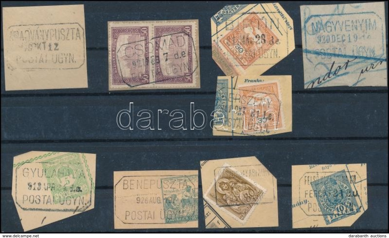 9 Db Postaügynökségi Bélyegzés Kivágásokon Az 1920-as évekből - Andere & Zonder Classificatie