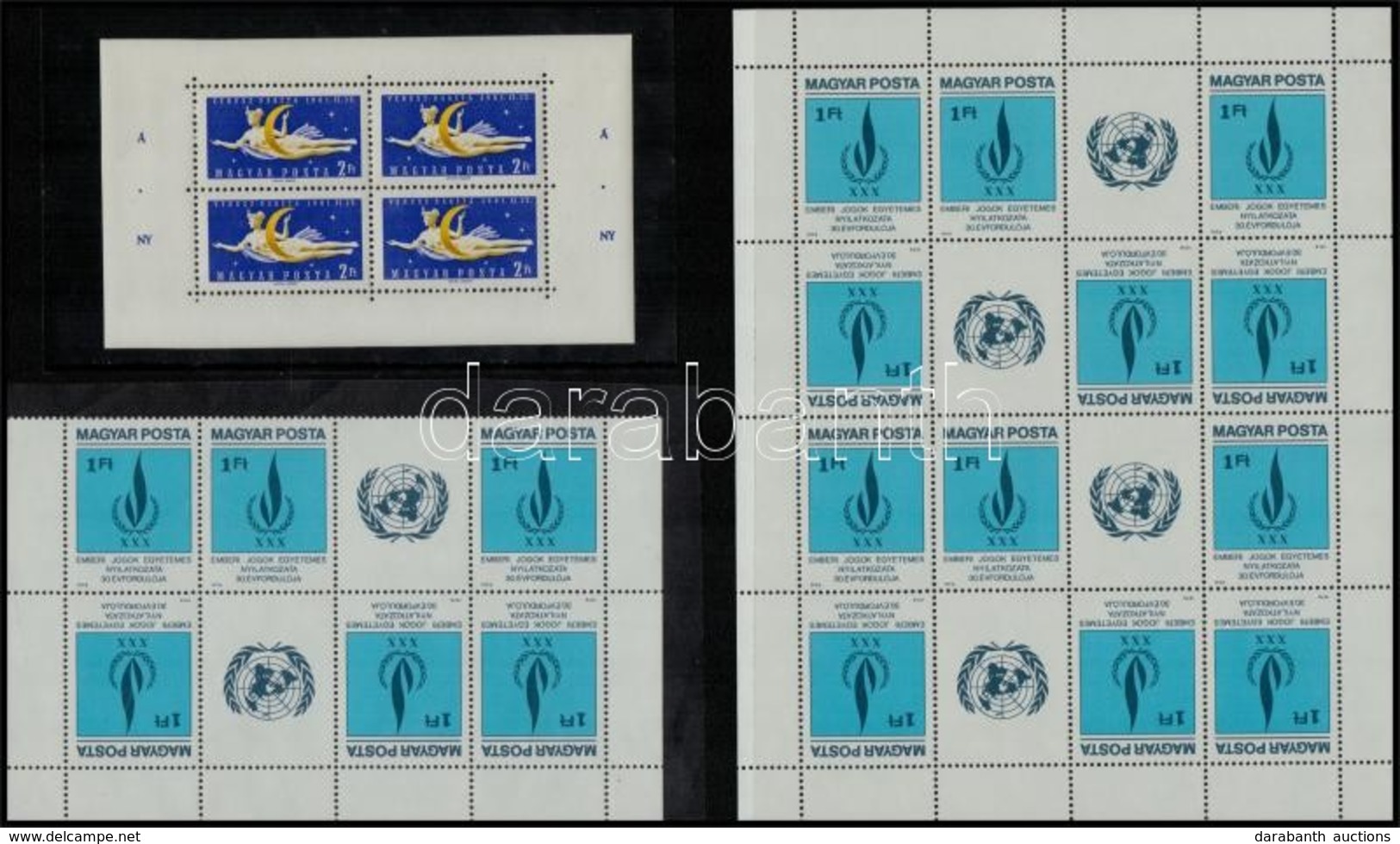 ** 1961 Vénusz-rakéta ÁNY Kisív  + 1964 37. Bélyegnap 2 Db Fogazott ívsarki Négyescsík és 1 Vágott Csík + 1979 Emberi Jo - Andere & Zonder Classificatie