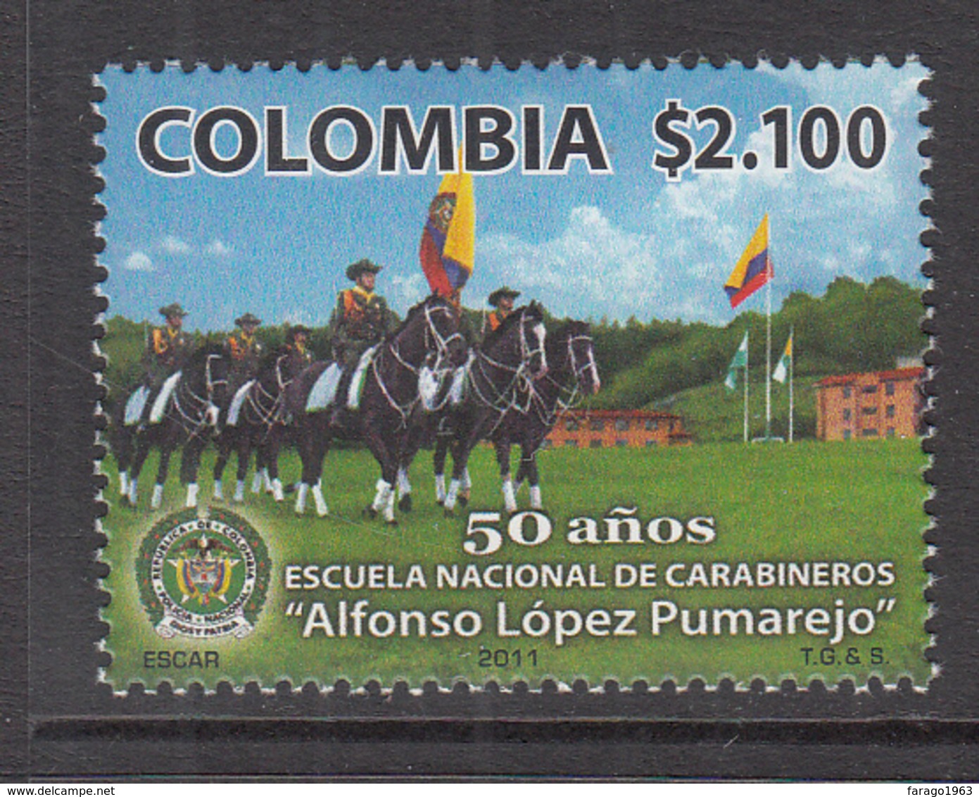 2011 Colombia Carabiniers School Horses Equestrian     Complete Set Of 1  MNH - Colombia