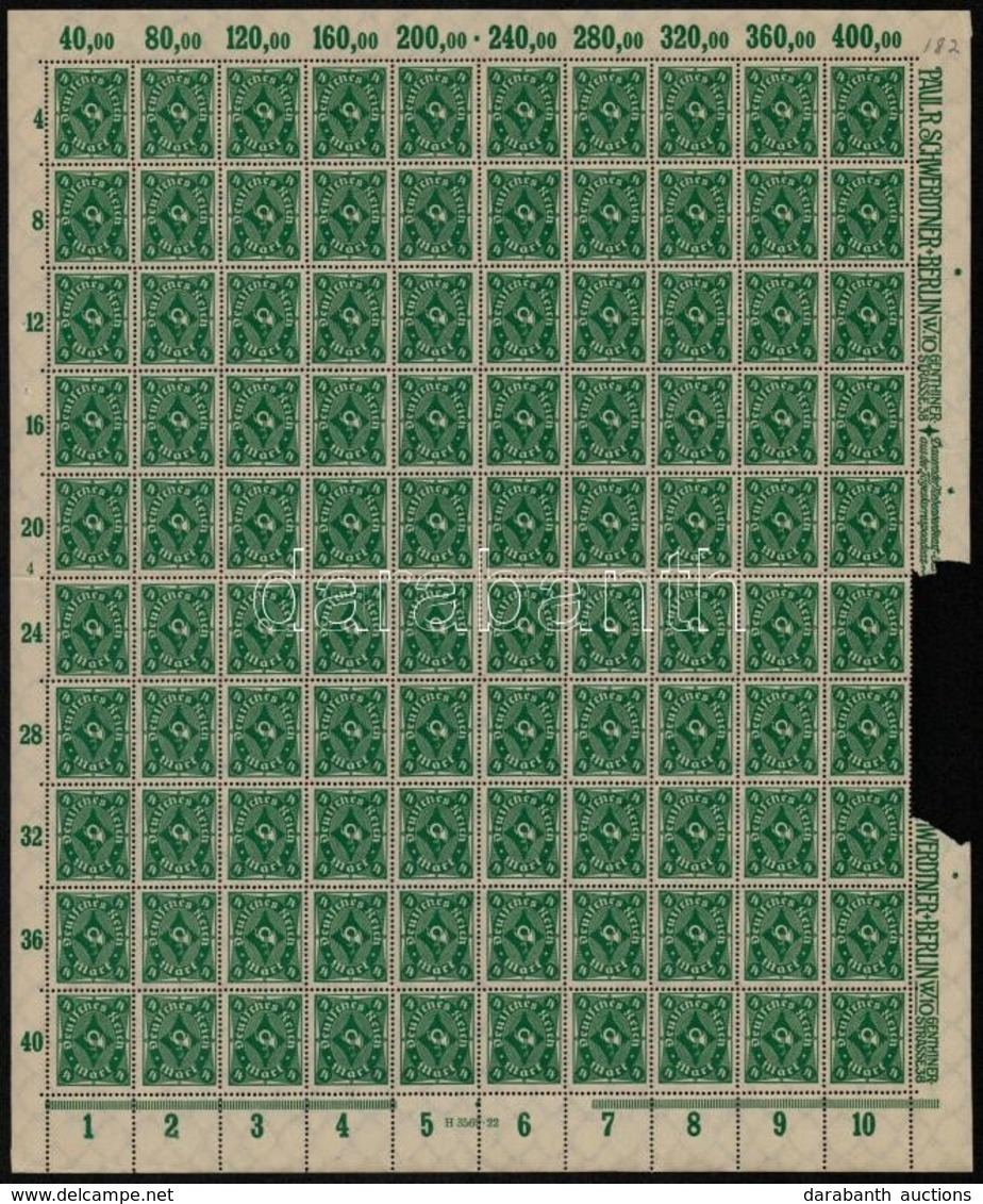 ** Deutsches Reich 1922/1923 Mi 226 Teljes ív (jobb Oldali Hiányzó  ívszéldarab) - Andere & Zonder Classificatie