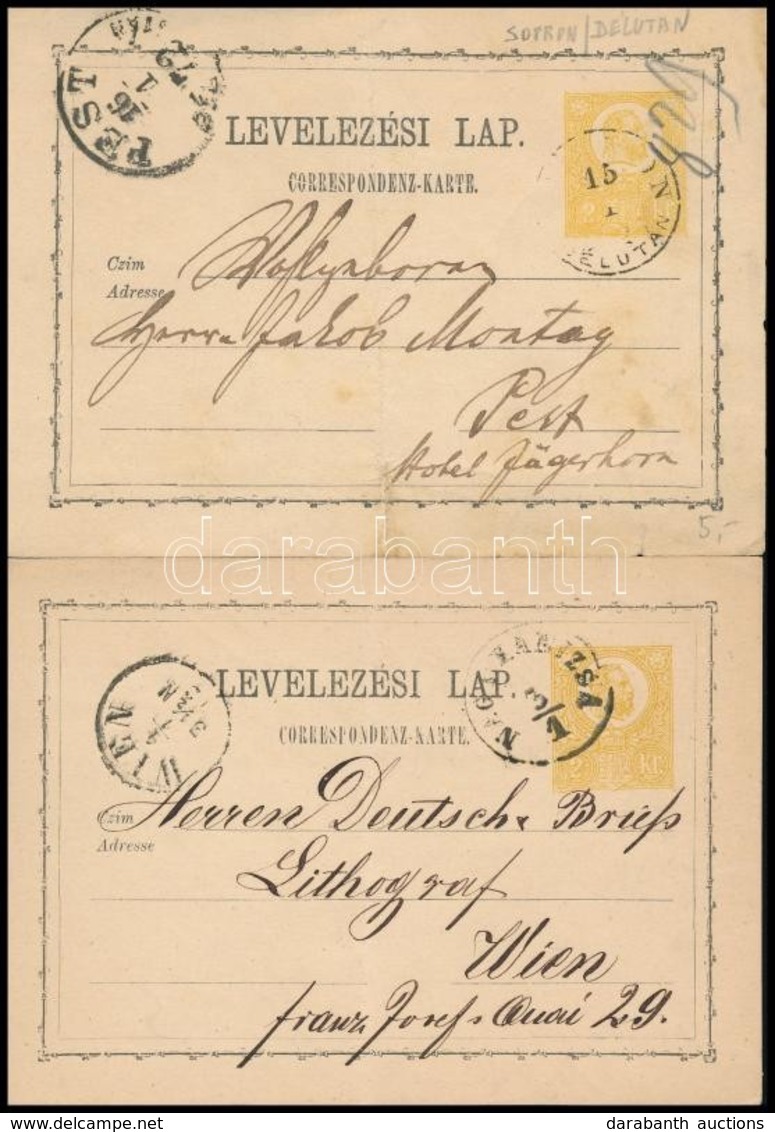 1872 2 Db 2kr Díjjegyes Levelezőlap 'NAGYKANIZSA' - 'WIEN', '(SOPRO)N / DÉLUTÁN' - 'PEST DÉLUTÁN' - Andere & Zonder Classificatie