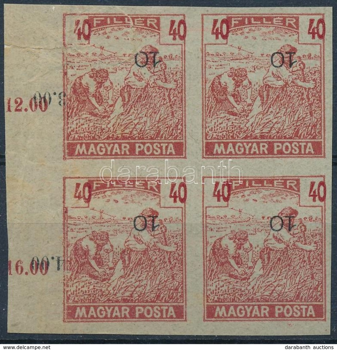 (*) 1919 Magyar Posta Arató 40f Vágott ívszéli Négyestömb Próbanyomat, Eltolódott értékszámmal, Vastagabb, Vízjel és Eny - Andere & Zonder Classificatie