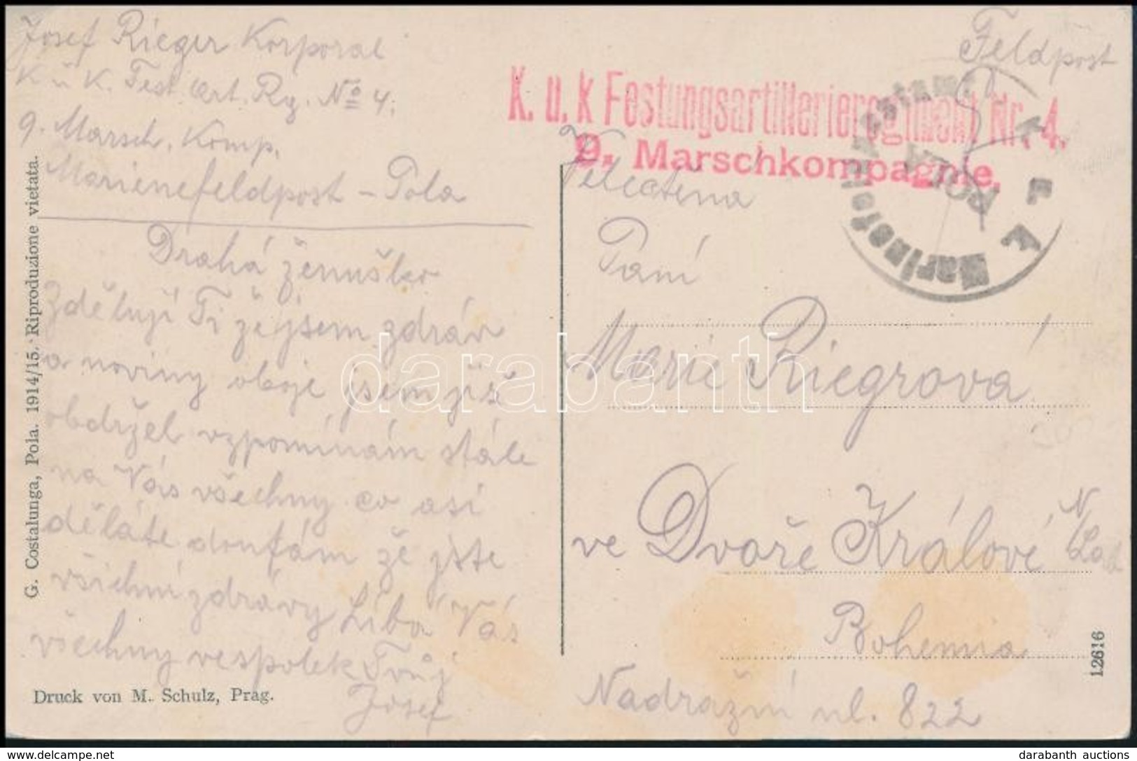 ~1914 Képeslap 'K.U.K. Marinefeldpostmant POLA' Gumibélyegzővel / Rubber Seal - Andere & Zonder Classificatie