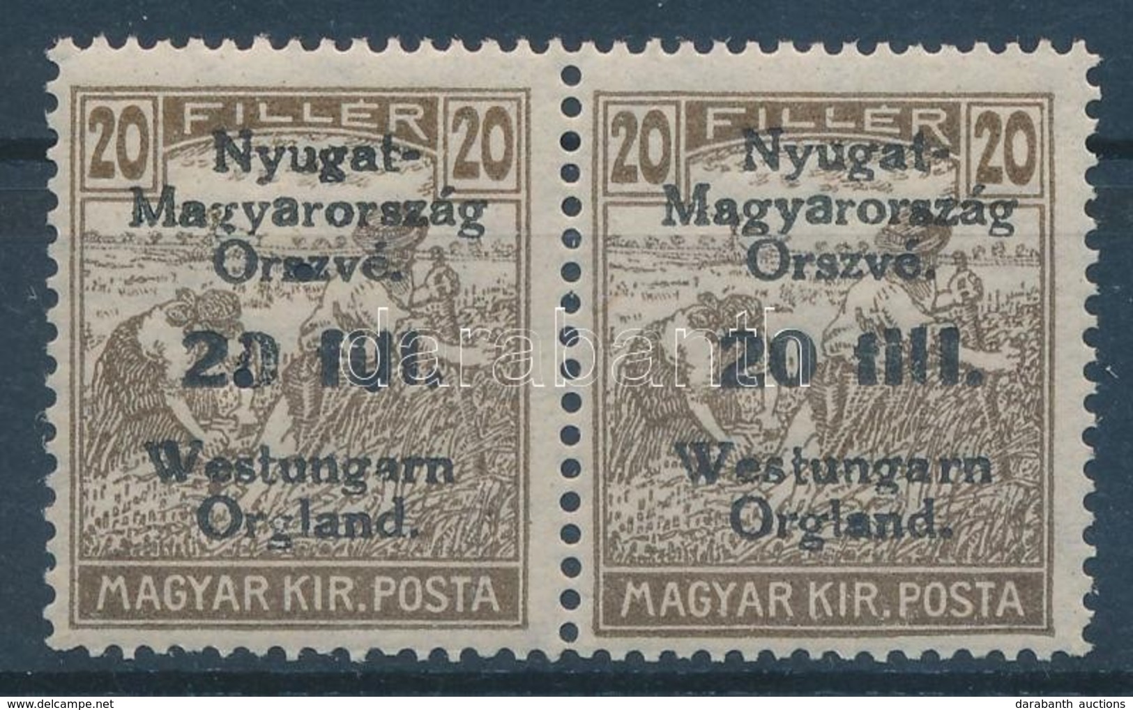 ** Nyugat-Magyarország VI 1921 20f/20f Pár Az Egyik Hármas Lyukasztással, Bodor Vizsgálójellel - Andere & Zonder Classificatie