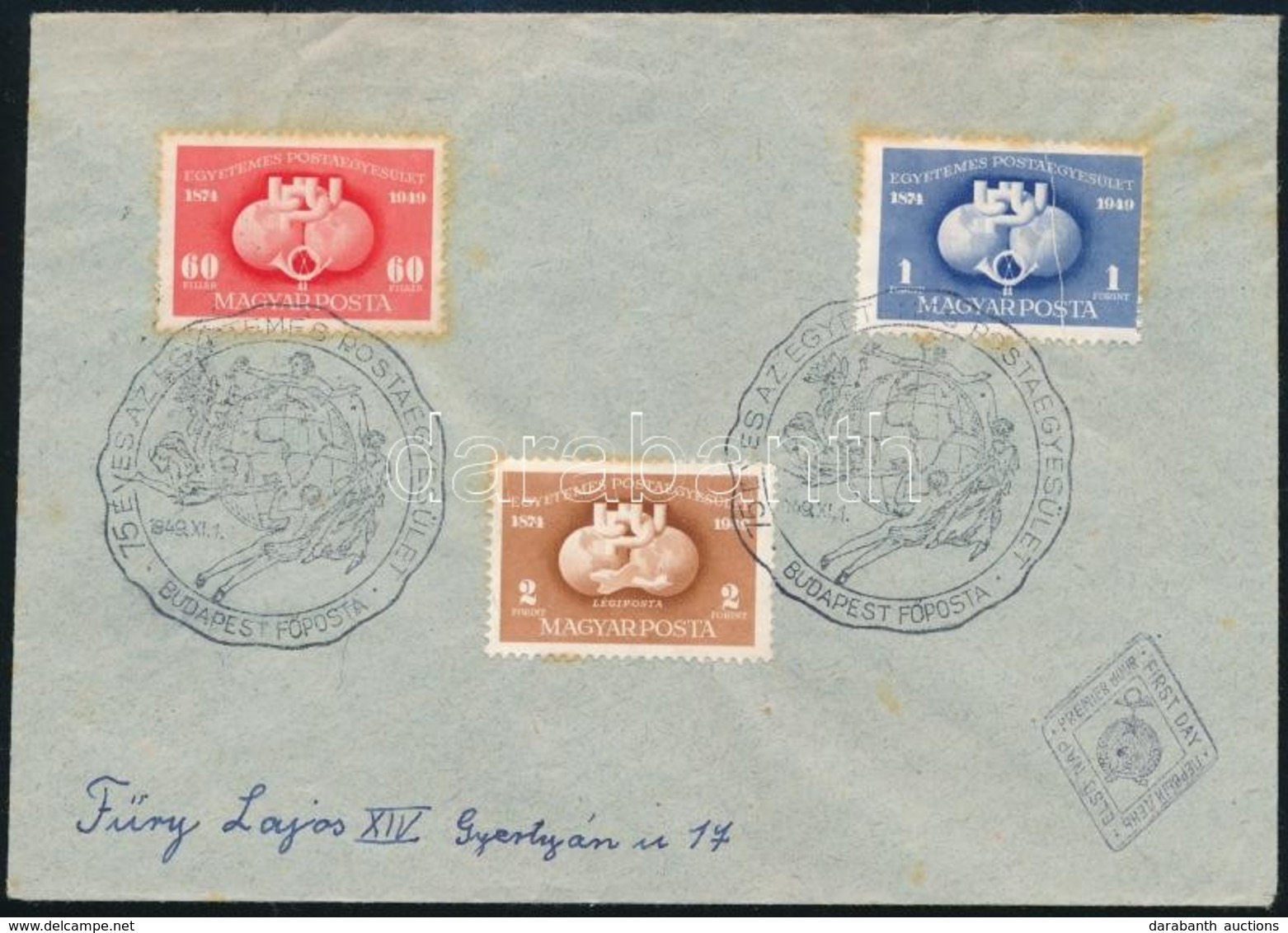 1949 UPU Sor FDC, Az 1Ft Papírránccal (enyhe Rozsda / Stain) - Andere & Zonder Classificatie