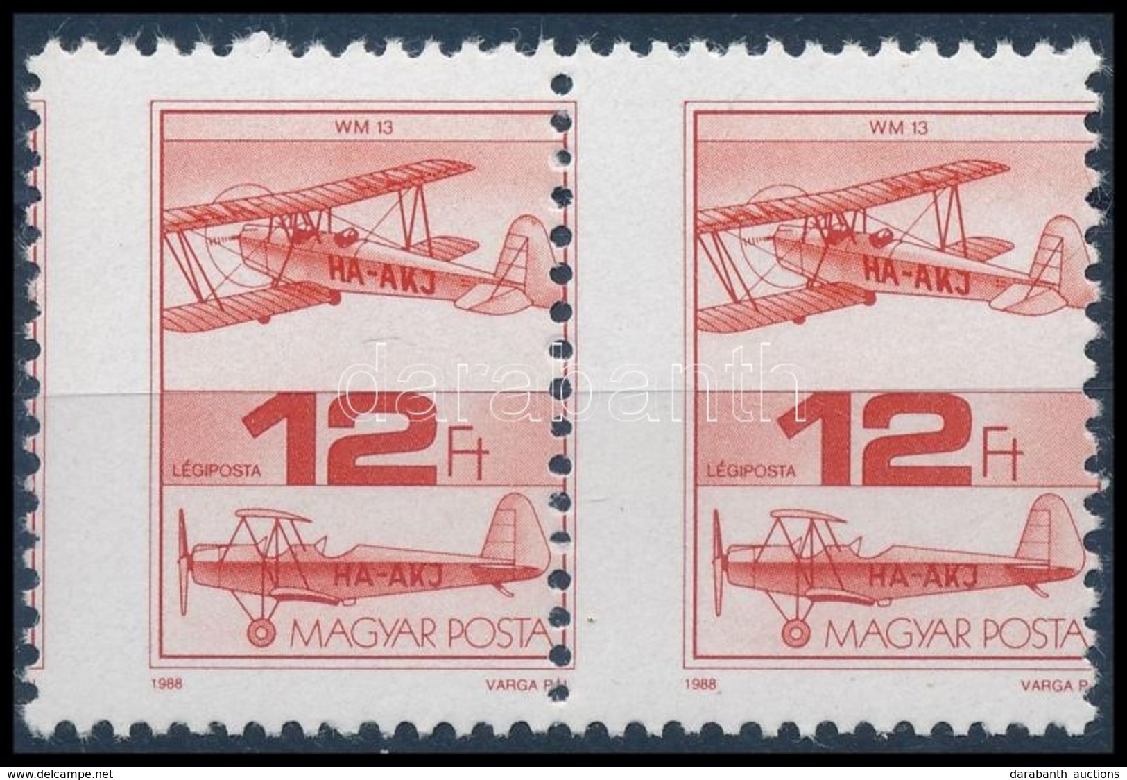 ** 1988 Repüléstörténet 12Ft Pár Képbe Fogazva / Mi 3988 Pair With Shifted Perforation - Andere & Zonder Classificatie