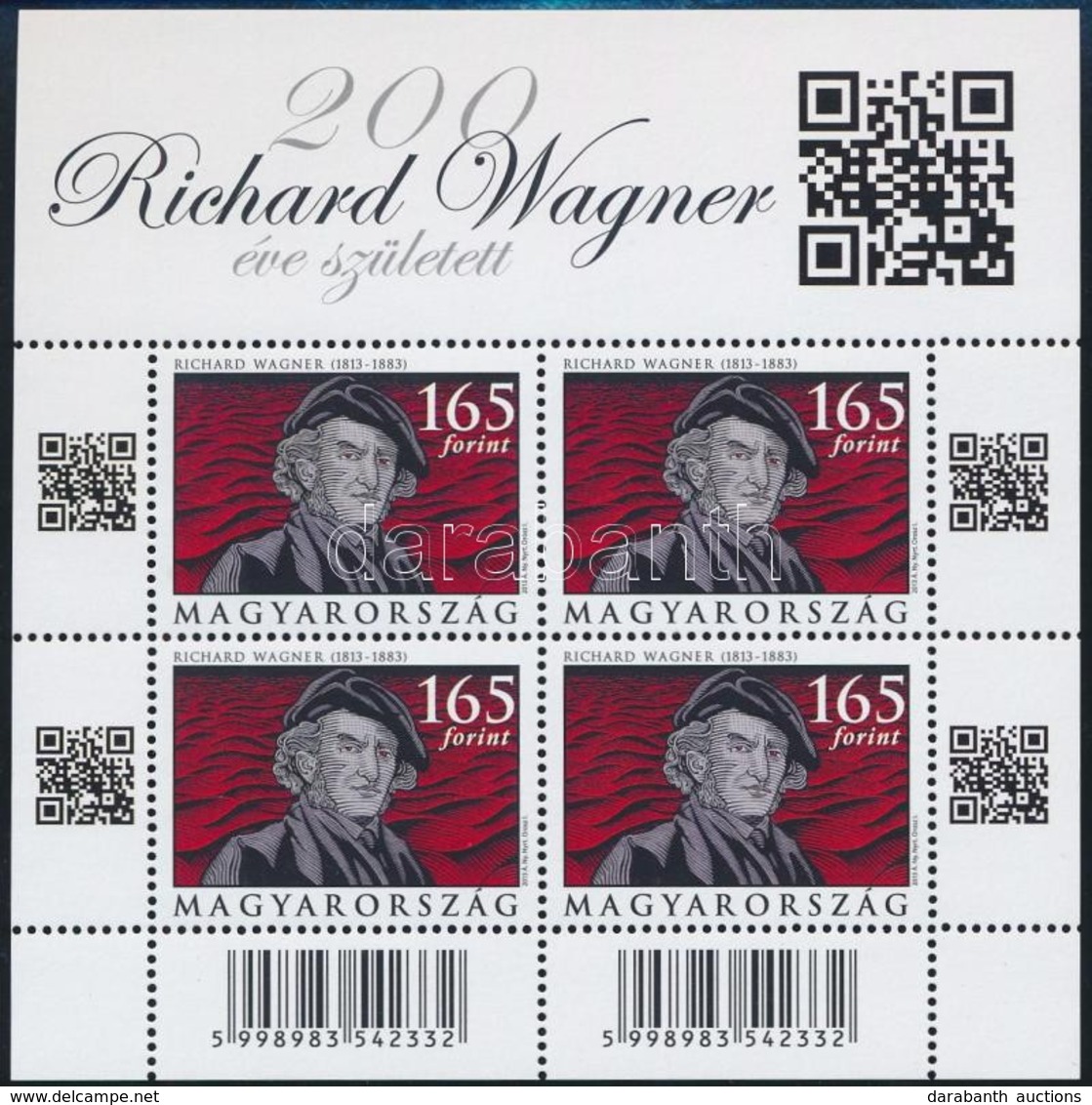 ** 2013 200 éve Született Richard Wagner Vonalkódos és QR-kódos Kisív - Andere & Zonder Classificatie