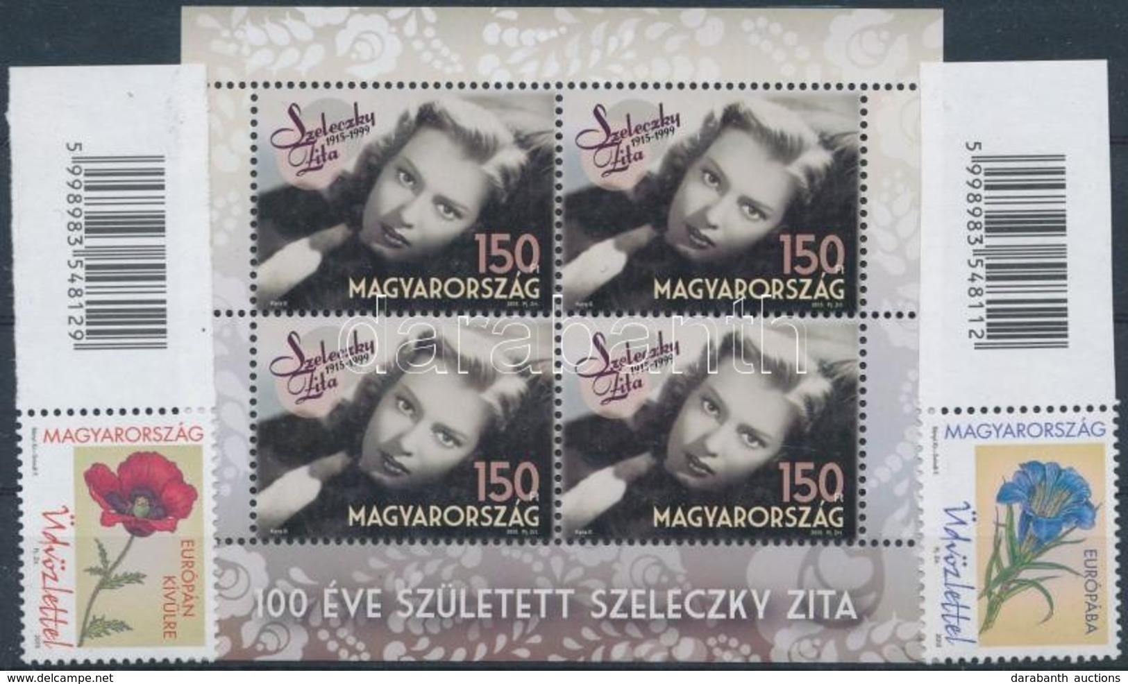 ** 2015 Magyar Előadóművészek (V.) - 100 éve Született Szeleczky Zita Színésznő Kisív + 2016 Üdvözlettel (III.) ívszéli  - Andere & Zonder Classificatie