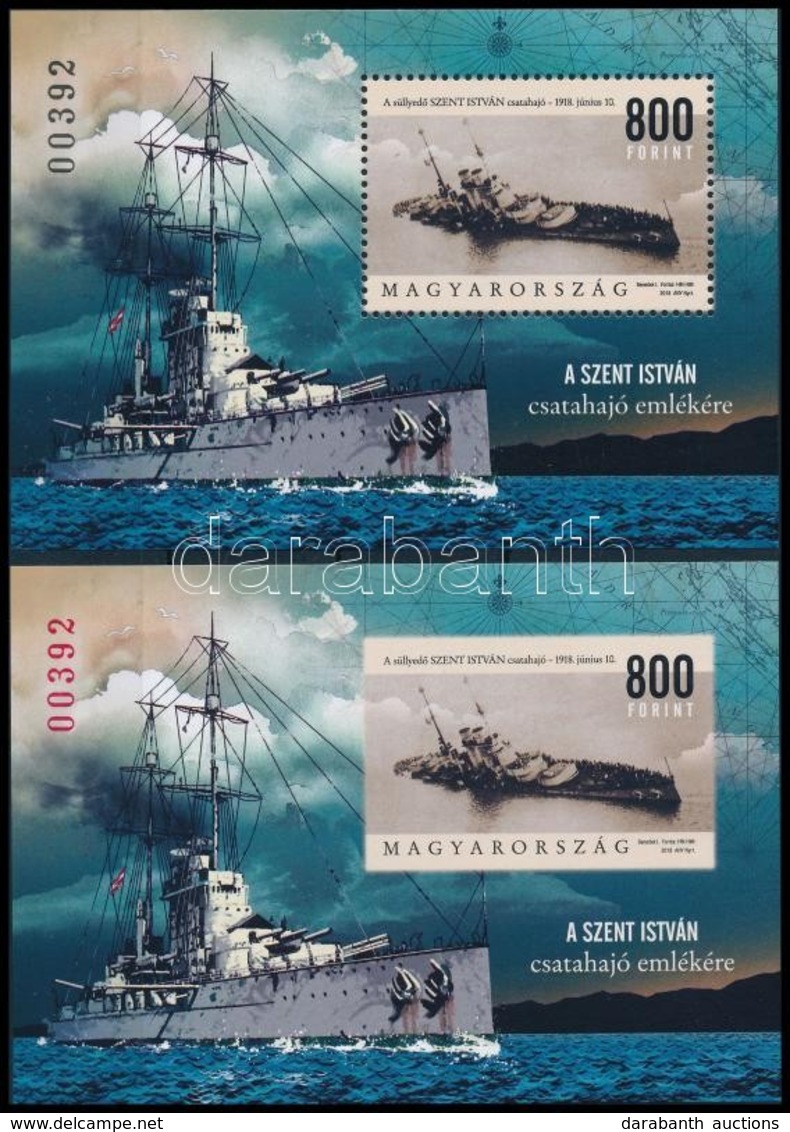 ** 2018 Szent István Csatahajó Fogazott és Vágott Blokk Azonos Sorszámmal / Battleship Perforated + Imperforate Block - Andere & Zonder Classificatie