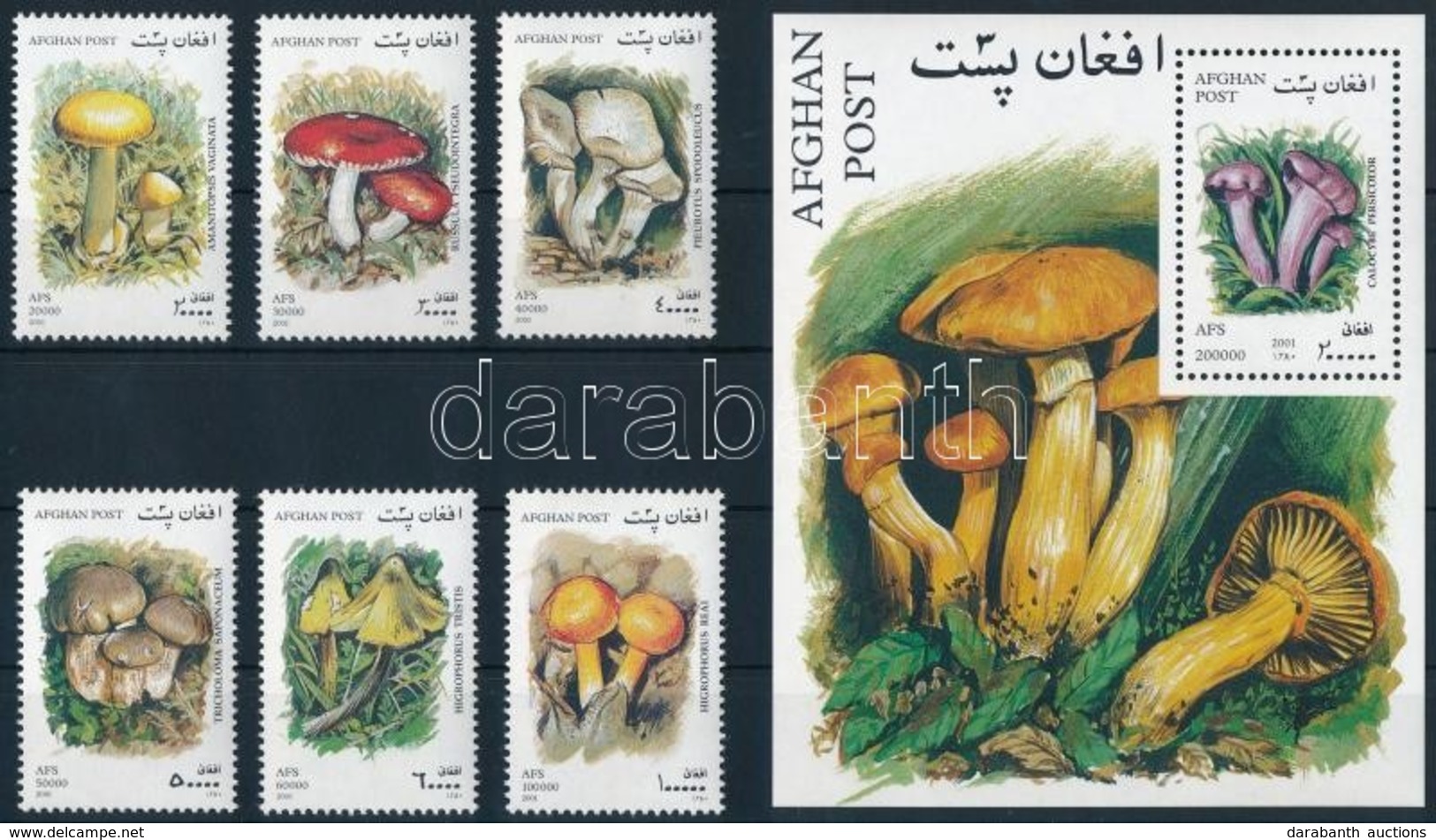 ** 2001 Gomba Sor + Blokk,
Mushroom Set + Block
Mi 1951-1956 + 120 - Andere & Zonder Classificatie