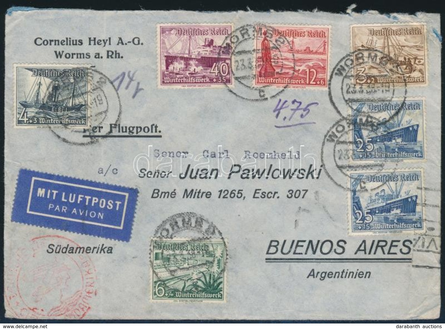 1938 Légi Levél Argentínába / Airmail Cover To Argentina - Andere & Zonder Classificatie