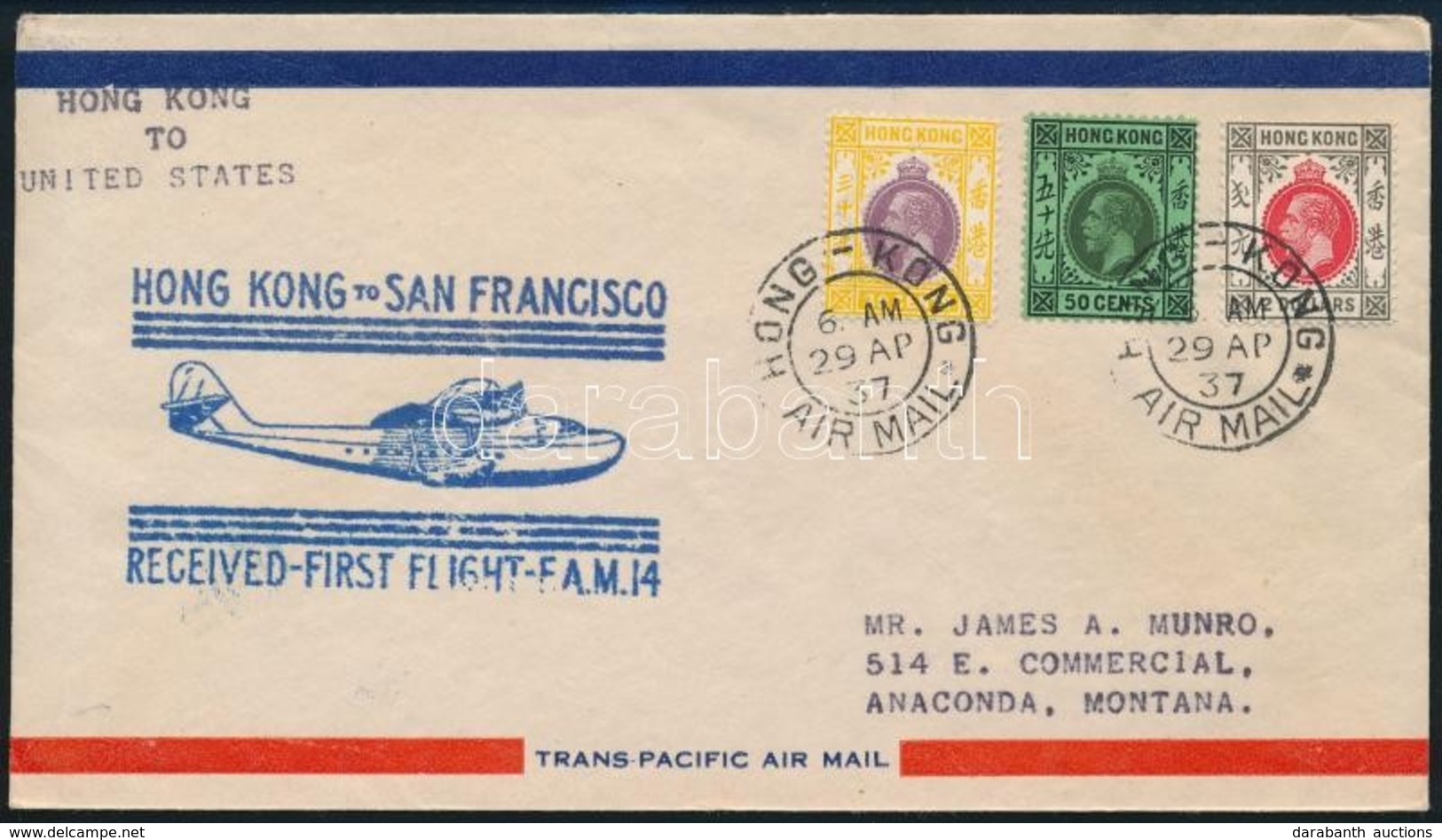 1937 Első Repülés Levél 'HONG KONG' - 'SAN FRANCISCO' - Andere & Zonder Classificatie