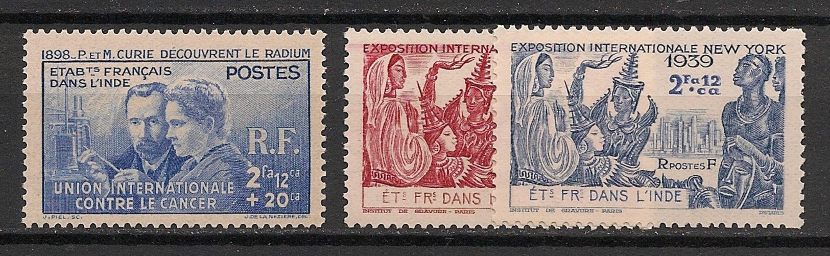 Inde - 1938-39 - N°Yv. 115 à 117 - 3 Valeurs - Curie / New York - Neuf * / MH VF - Unused Stamps