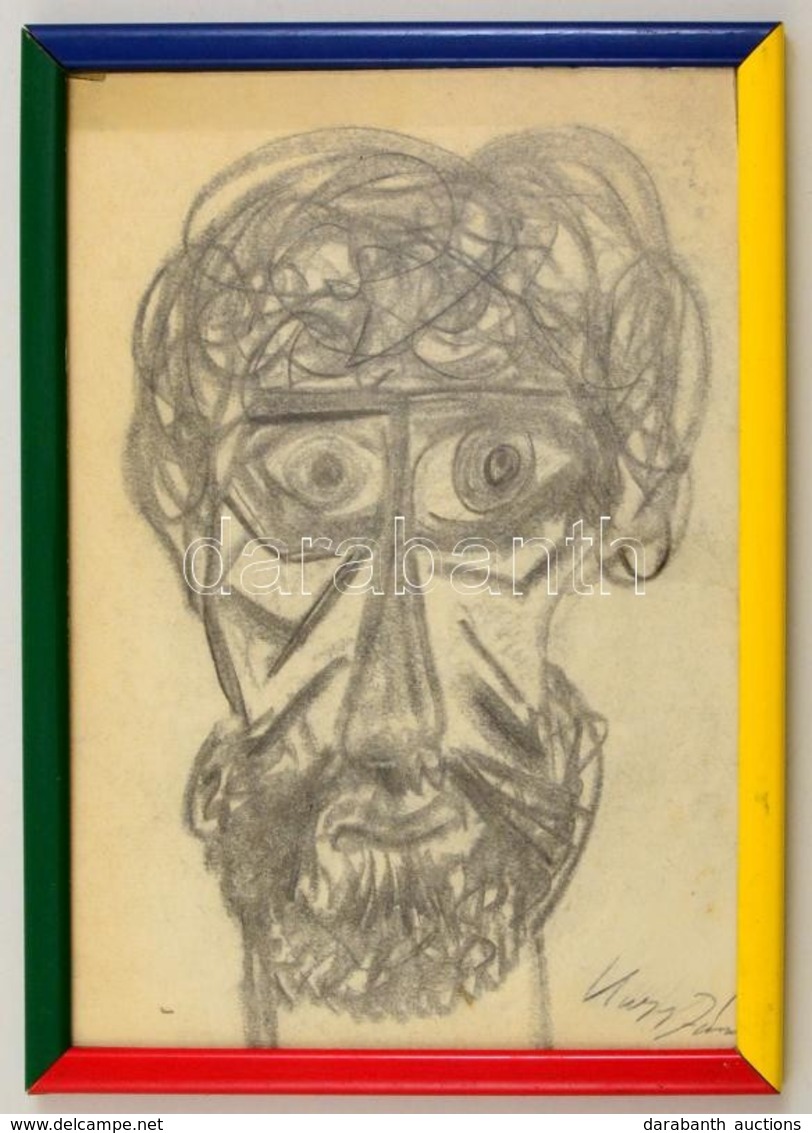 Kass Jelzéssel: Férfi Portré. Szén, Papír, üvegezett Keretben, 28×20 Cm - Andere & Zonder Classificatie