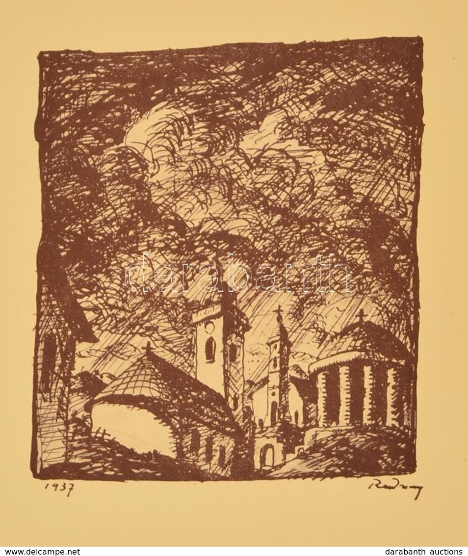 Rudnay Gyula (1878-1957): Templomok, Cinkográfia, Papír, Jelzett A Cinkográfián, 12×11 Cm - Andere & Zonder Classificatie