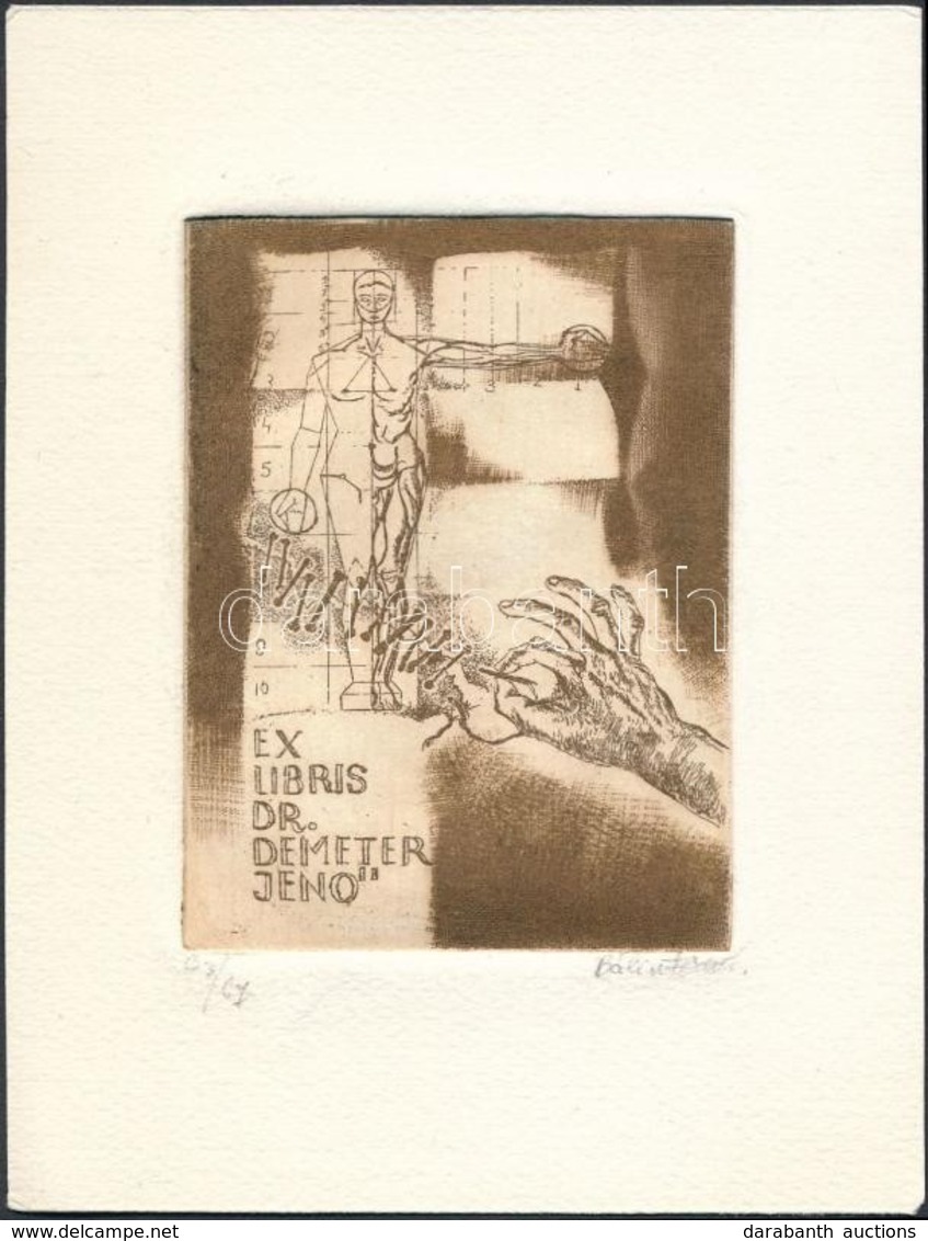 Bálint Ferenc (1960-): Ex Libris Dr. Demeter Jenő, Anatómia. Rézkarc-mezzotinta, Papír, Jelzett, 8x6 Cm. - Andere & Zonder Classificatie
