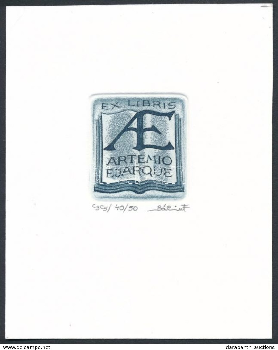 Bálint Ferenc (1960-): Ex Libris Artemio Ejarque. Rézkarc-aquatinta, Papír, Jelzett, 4×3.5 Cm - Andere & Zonder Classificatie