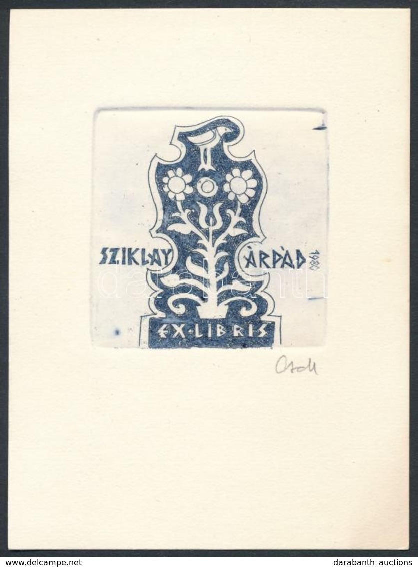 Cseh Gusztáv (1934-1985) Ex Libris Sziklay Árpád. Rézkarc, Papír, Jelzett, 6x6 Cm - Andere & Zonder Classificatie