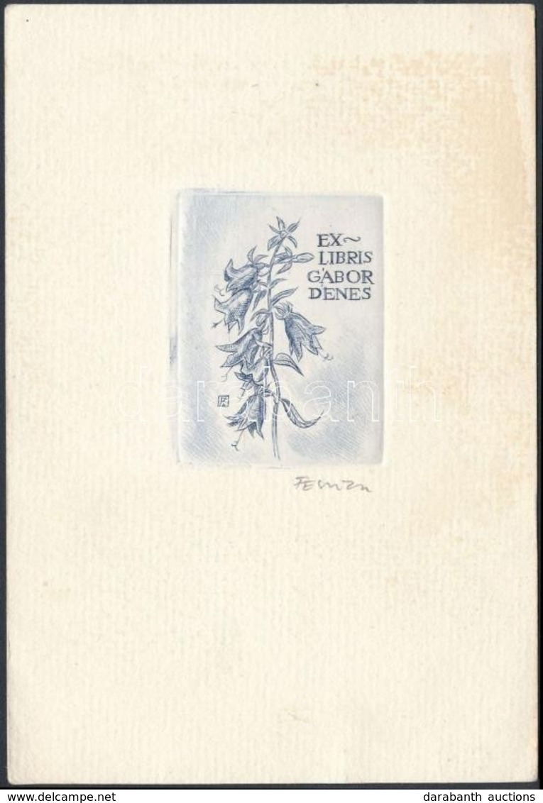 Feszt László (1930-2013): Ex Libris Gábor Dénes, Virág. Rézkarc, Papír, Jelzett, 5x4 Cm. - Andere & Zonder Classificatie