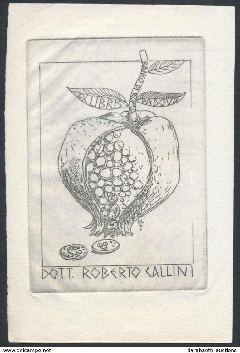 P. L. Gerosa (?-?): Numizmatikai Ex Libris, Dott. Roberto Callini. Rézkarc, Papír,  Jelzett A Nyomaton, 6.5×5.5 Cm - Andere & Zonder Classificatie