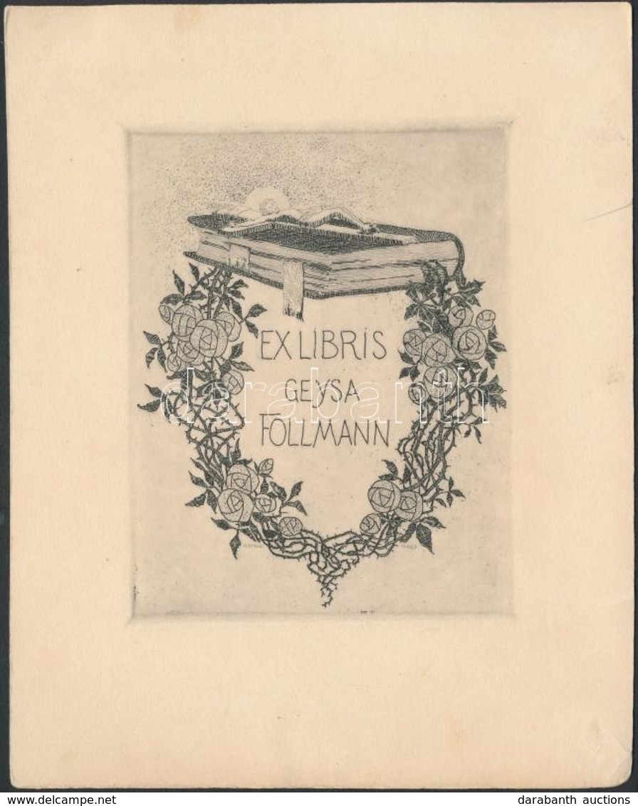Mikes Oleynik (?): Ex Libris Geysa Follmann. Rézkarc, Papír, 12×9.5 Cm - Andere & Zonder Classificatie