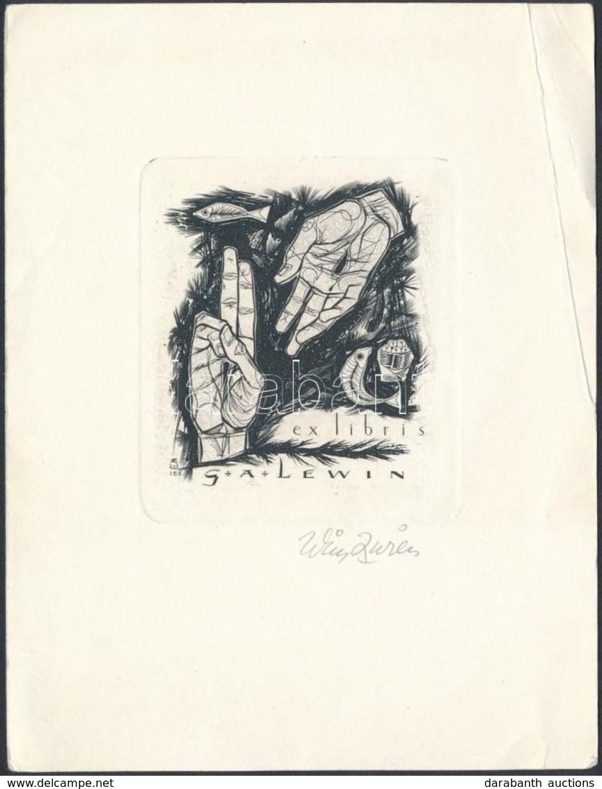 Win Zviers (1922-): Ex Libris G. A. Lewin.. Rézkarc, Papír, Jelzett  / Etched Bookplate, 8x9cm - Andere & Zonder Classificatie