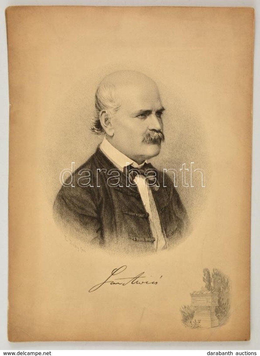 Cca 1860 Doby Jenő (1834-1907): Semmelweis Ignác (1818-1865) Orvos, Az Anyák Megmentője Portréjs, Rézmetszet, A Sarkán T - Prenten & Gravure