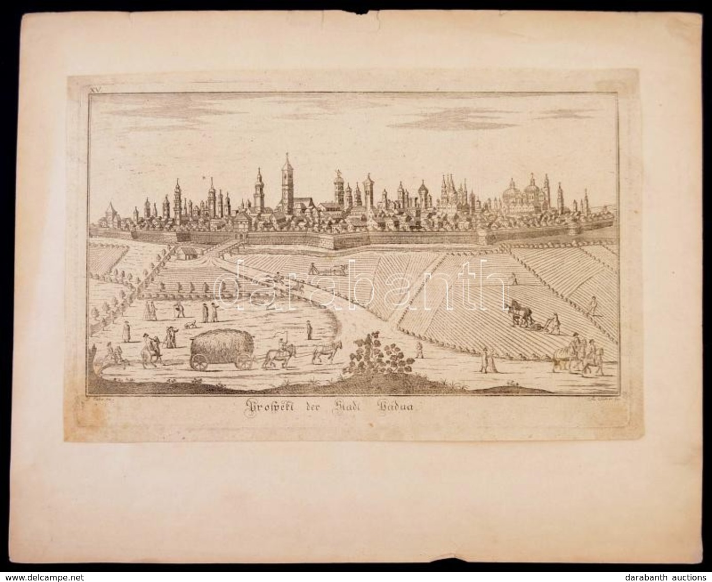 1730 Joseph Eder:Prospect Der Stadt Padua. Padova Látképe. Rézmetszet. / 
1730 The View Of The Italian City Padua. Signe - Prenten & Gravure