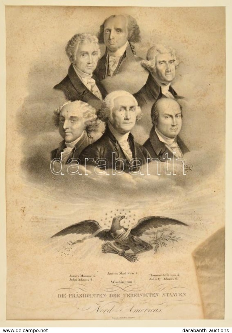 1828 Az Egyesült Államok Elnökei. Nagyméretű Kőnyomat. Paszpartuban. Leipzig Industrie Comptoir / Presidents Of The Unit - Prenten & Gravure