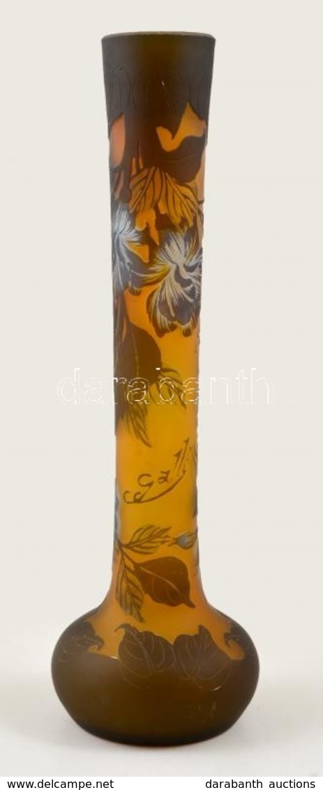 Gallé Jelzéssel Virágmintás Váza, Többrétegű, Kis Kopásokkal, M: 30 Cm - Glas & Kristal