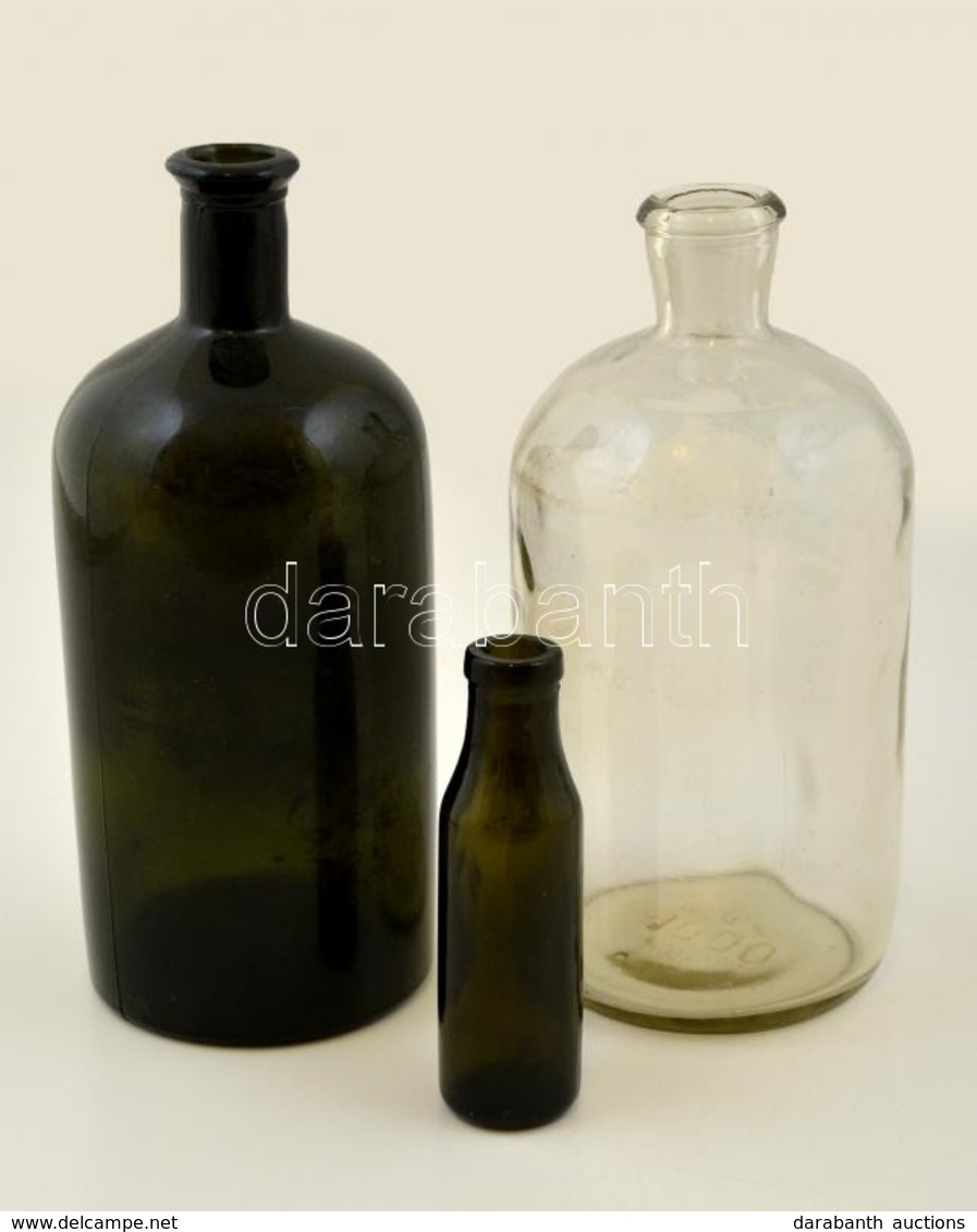 3 Db Régi üveg Palack, Hibátlan, M:12-20 Cm - Glas & Kristal
