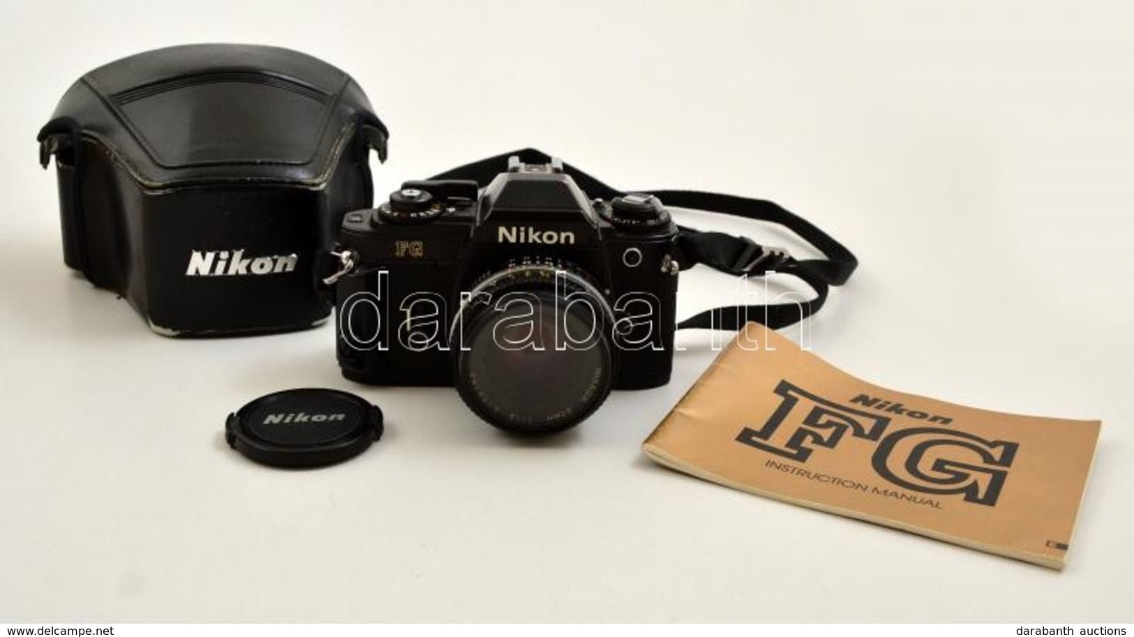 Cca 1982 Nikon FG Filmes SLR Fényképezőgép, Nikkor 50mm F/1.8 Objektívvel, Eredeti Bőr Tokjában, Miranda Skylight Szűrőv - Fototoestellen