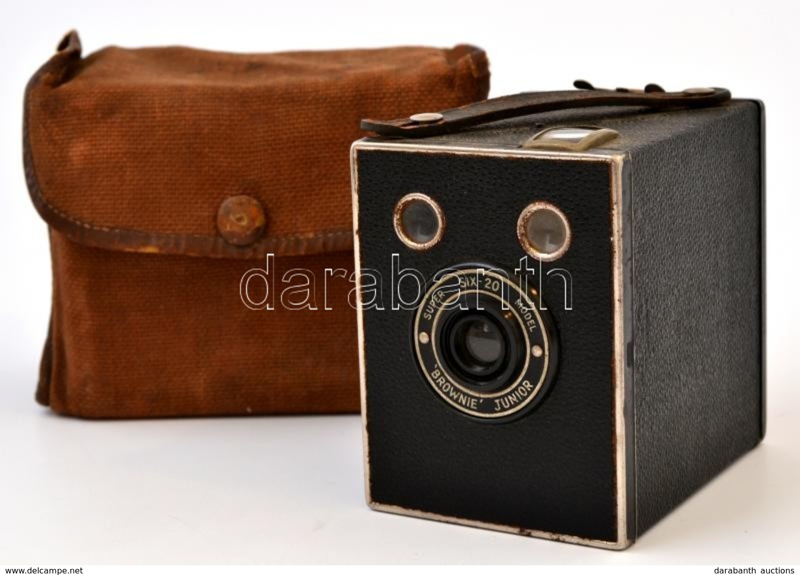 Cca 1935 Kodak Eastman Super Six-20 Brownie Junior Box Fényképezőgép, Eredeti Vászon Tokjában, Működőképes, Jó állapotba - Fototoestellen