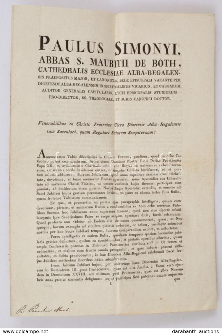 1826 Simonyi Pál (1764-1835) Apát Nyomtatott Körlevele Egyházi ügyekben, Papírfelzetes Pecséttel, Simonyi Valamint Farka - Zonder Classificatie